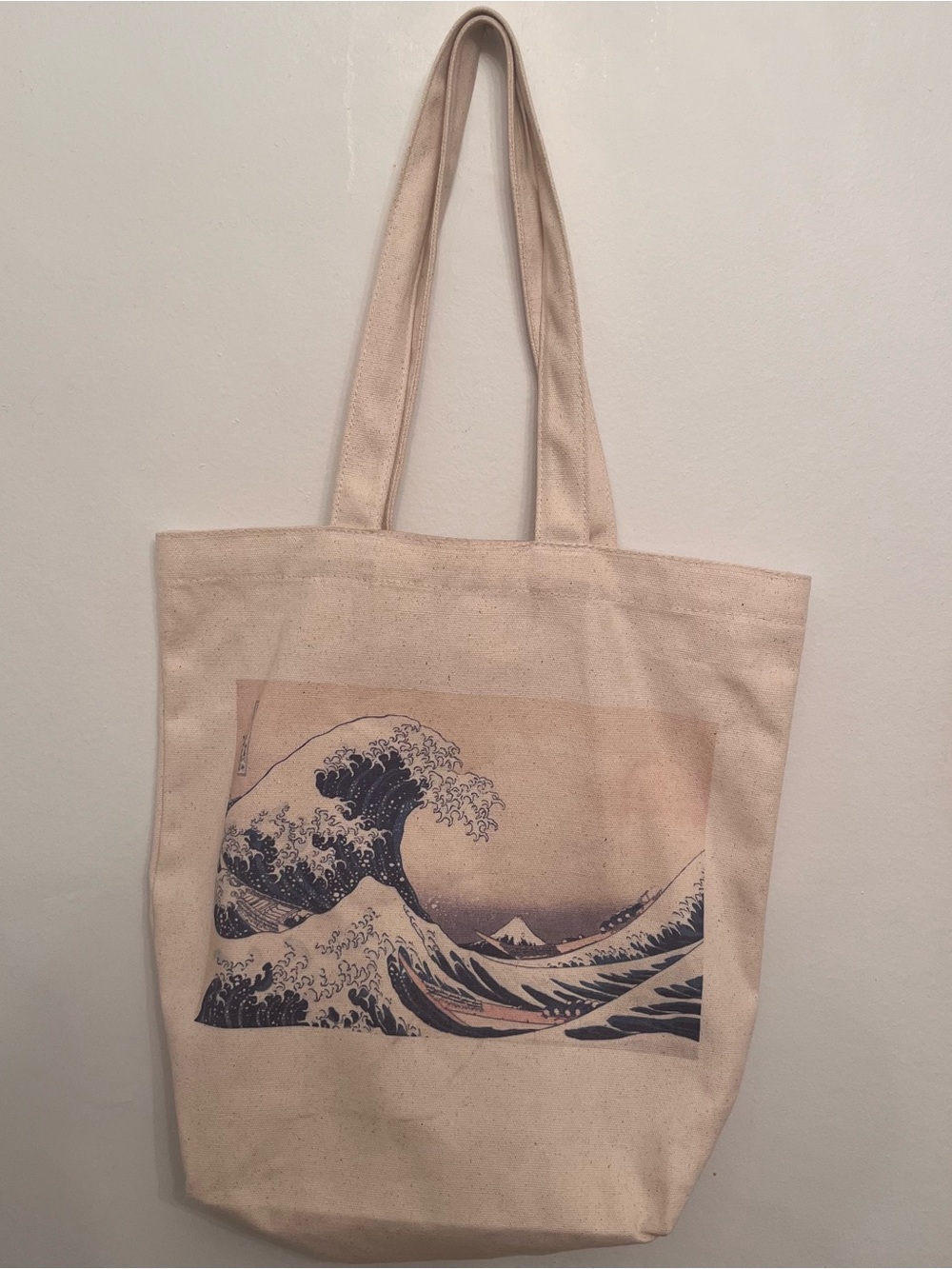 Canvas Tote Bag the Great Wave of Kanagawa by Hokusai - Natural